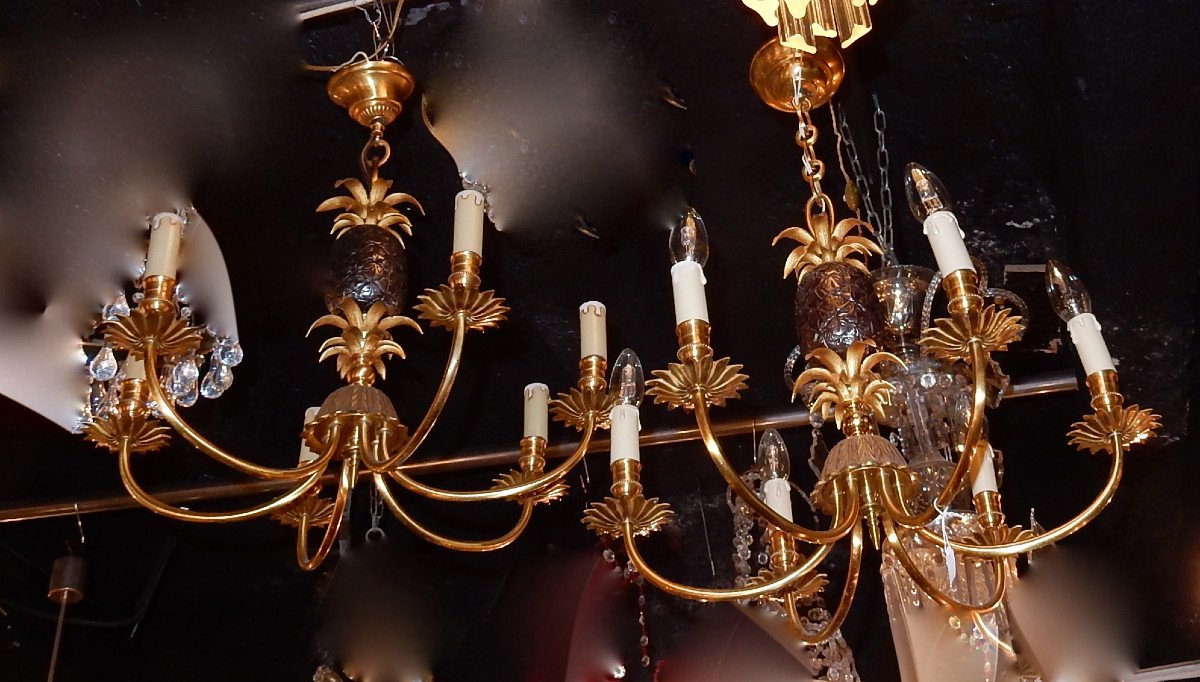 1950-70 ′ Pair Of Pineapple Chandeliers Style Maison Charles