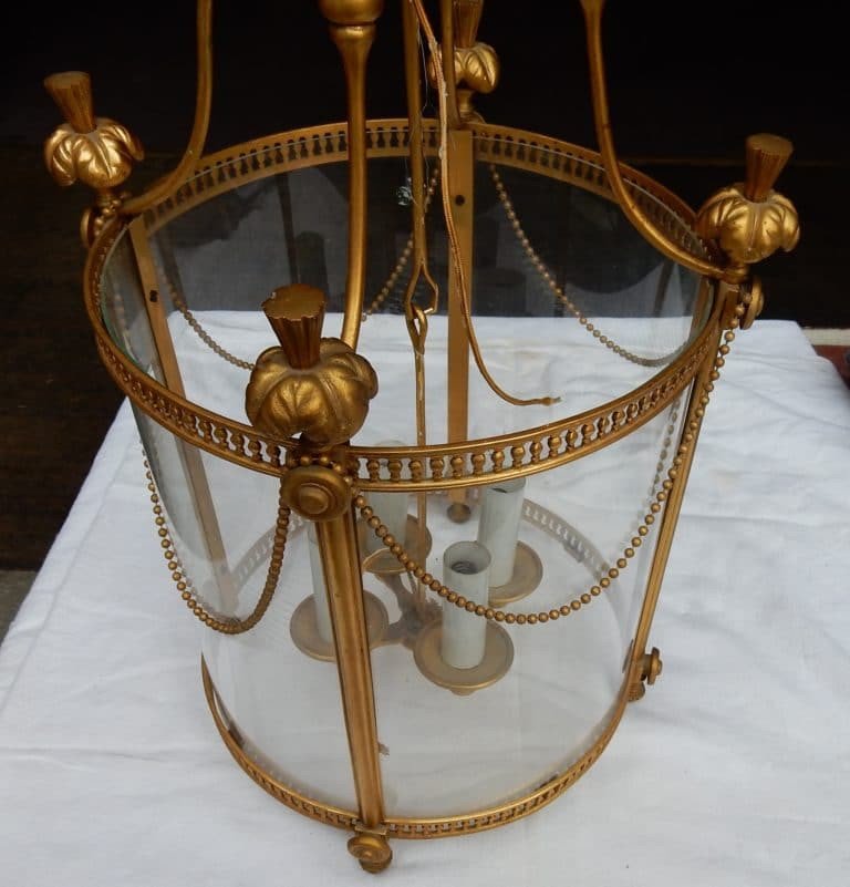 1950/60 Lantern In Gilt Bronze Style Lxiv Height: 59 Cm Diameter: 36 Cm-photo-4