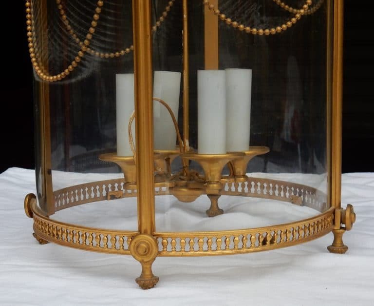 1950/60 Lantern In Gilt Bronze Style Lxiv Height: 59 Cm Diameter: 36 Cm-photo-4