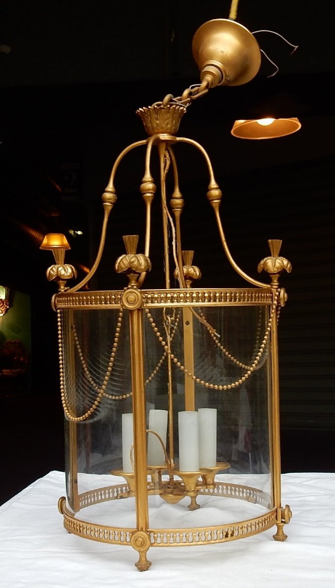 1950/60 Lantern In Gilt Bronze Style Lxiv Height: 59 Cm Diameter: 36 Cm