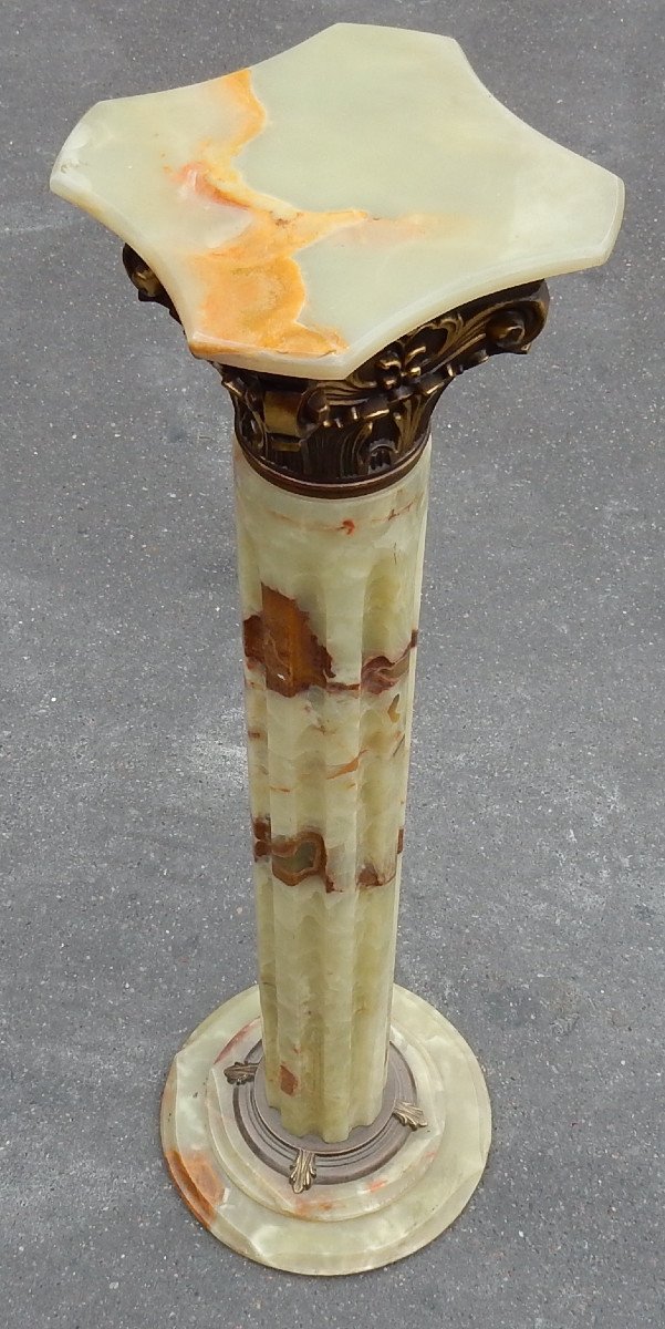 1970′ Colonne Onyx Et Bronze Doré Style Corinthien-photo-2