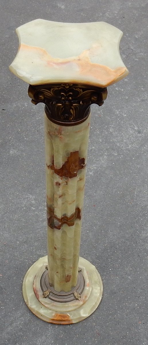 1970′ Colonne Onyx Et Bronze Doré Style Corinthien