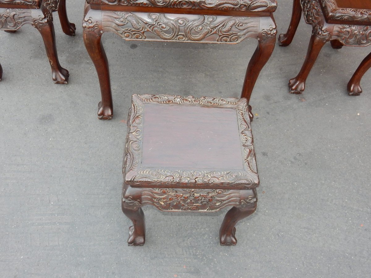 1920/1950 Table A Jeux Mahjong Chine Et Ses 4 Sièges Palissandre-photo-3