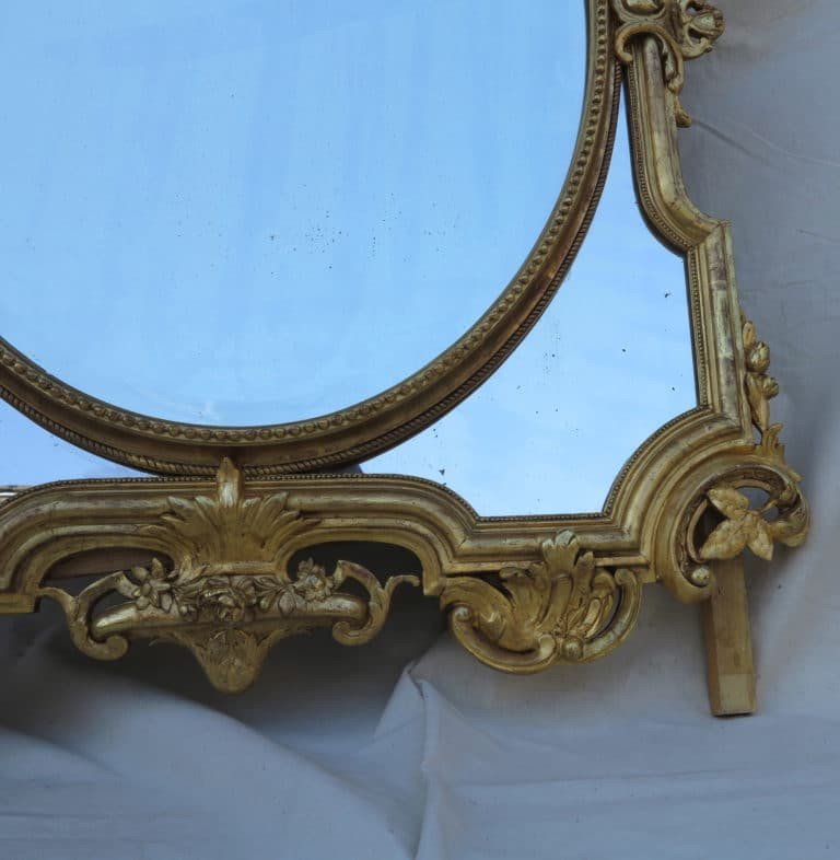 Napoleon III Mirror With Pare-closes And Beveled Oval Central Medallion, With Angels, Wood And Stucco-photo-4