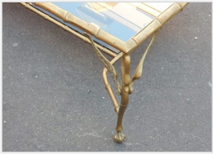 1950/70 ′ Bronze Coffee Table With Swans And Its 6 Ends Of Sofas 145 X 94 Cm-photo-4