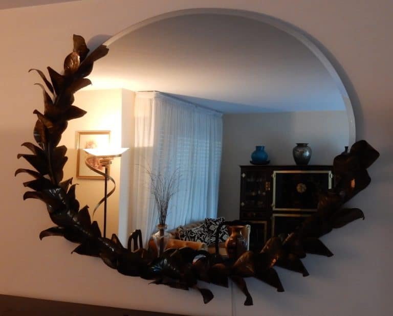 1970/80 ′ Lighting Mirror Bamboo Decor With Foliage Brasseur Style By Barbier For Jansen-photo-3