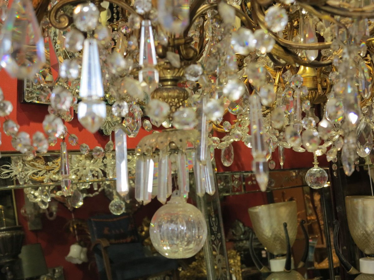 Napoleon III Chandelier - 5 Arms 25 Lights - Gilt Bronze And Crystal-photo-2