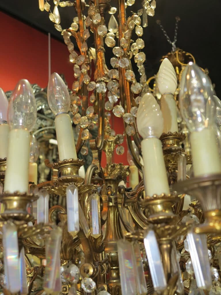 Napoleon III Chandelier - 5 Arms 25 Lights - Gilt Bronze And Crystal-photo-3