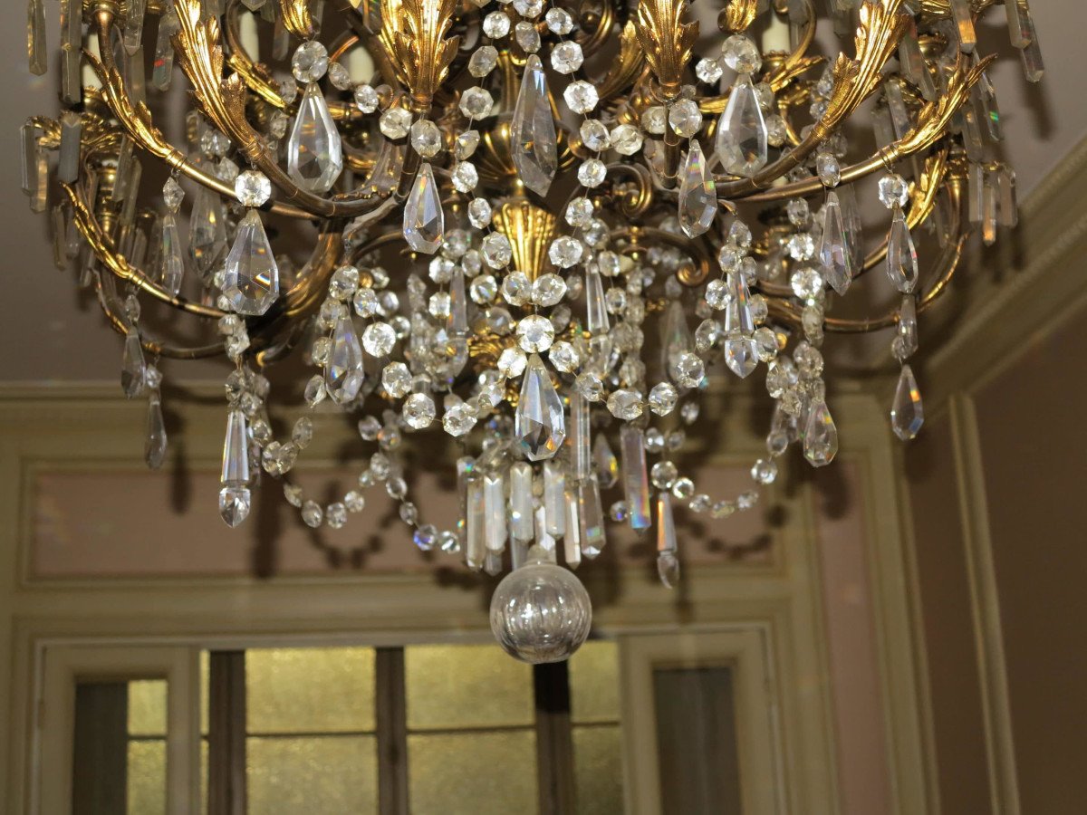 Napoleon III Chandelier - 5 Arms 25 Lights - Gilt Bronze And Crystal-photo-3