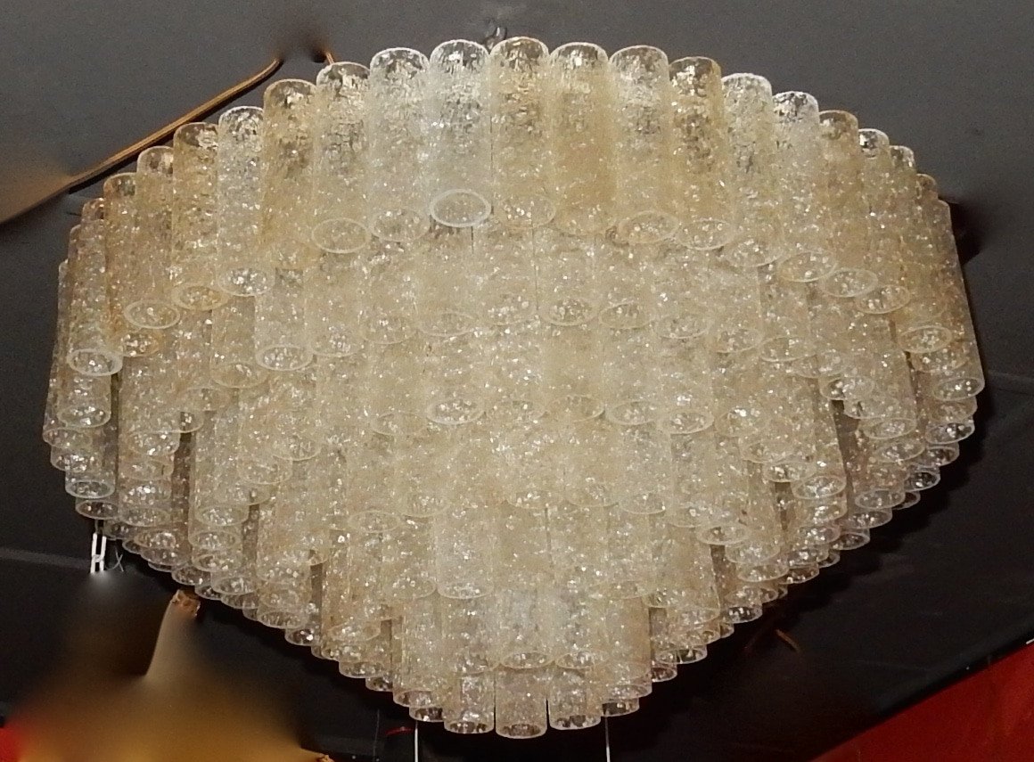 1960/70 ′ Pair Of Venini Murano Doria Chandeliers Diameter 74 Cm 6 Levels 194 Crystals-photo-2