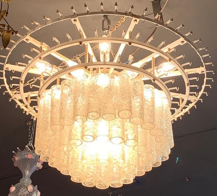 1960/70 ′ Pair Of Venini Murano Doria Chandeliers Diameter 74 Cm 6 Levels 194 Crystals-photo-1