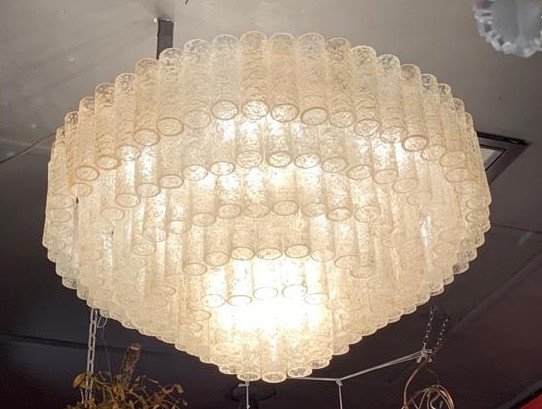 1960/70 ′ Pair Of Venini Murano Doria Chandeliers Diameter 74 Cm 6 Levels 194 Crystals-photo-3