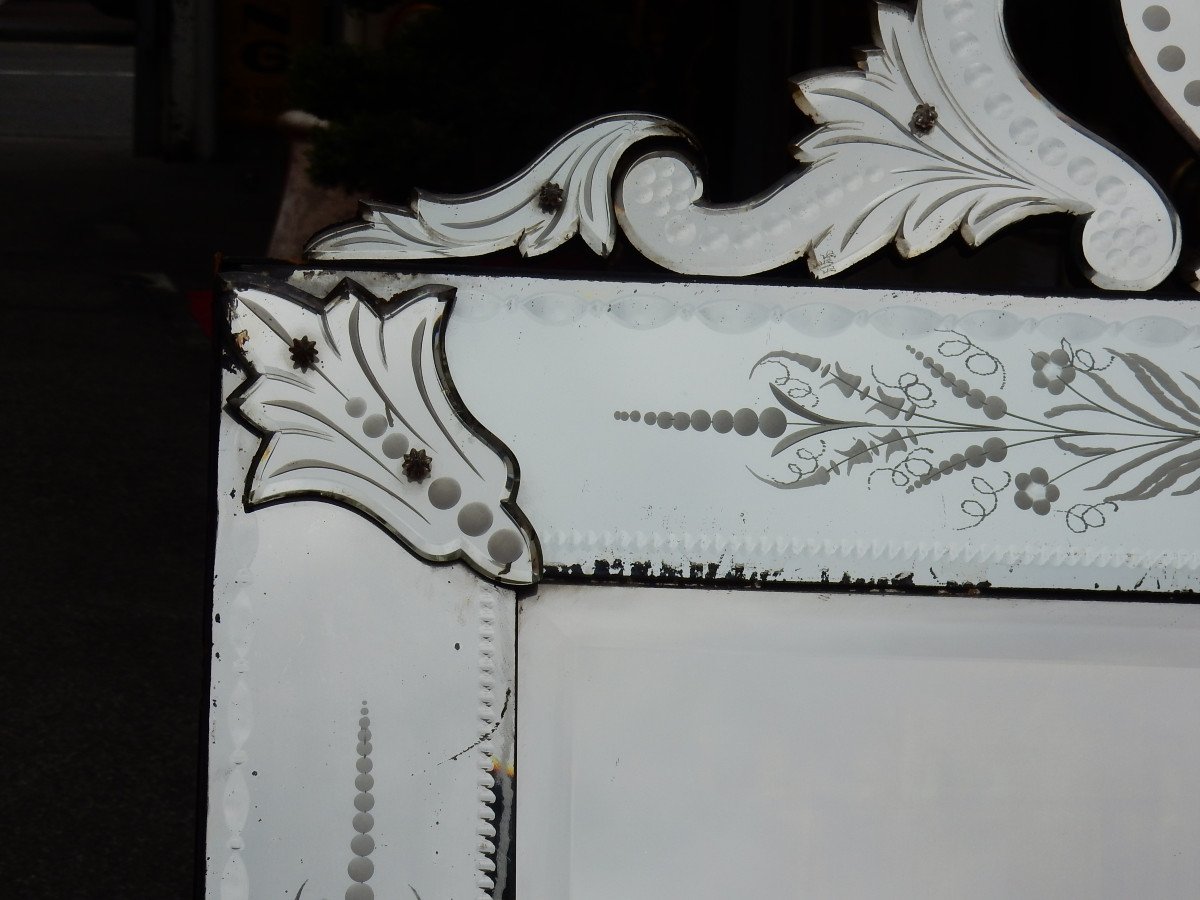 1900 ′ Venetian Mirror  With Floral Decor And Pediment - 172 X 89 Cm-photo-4