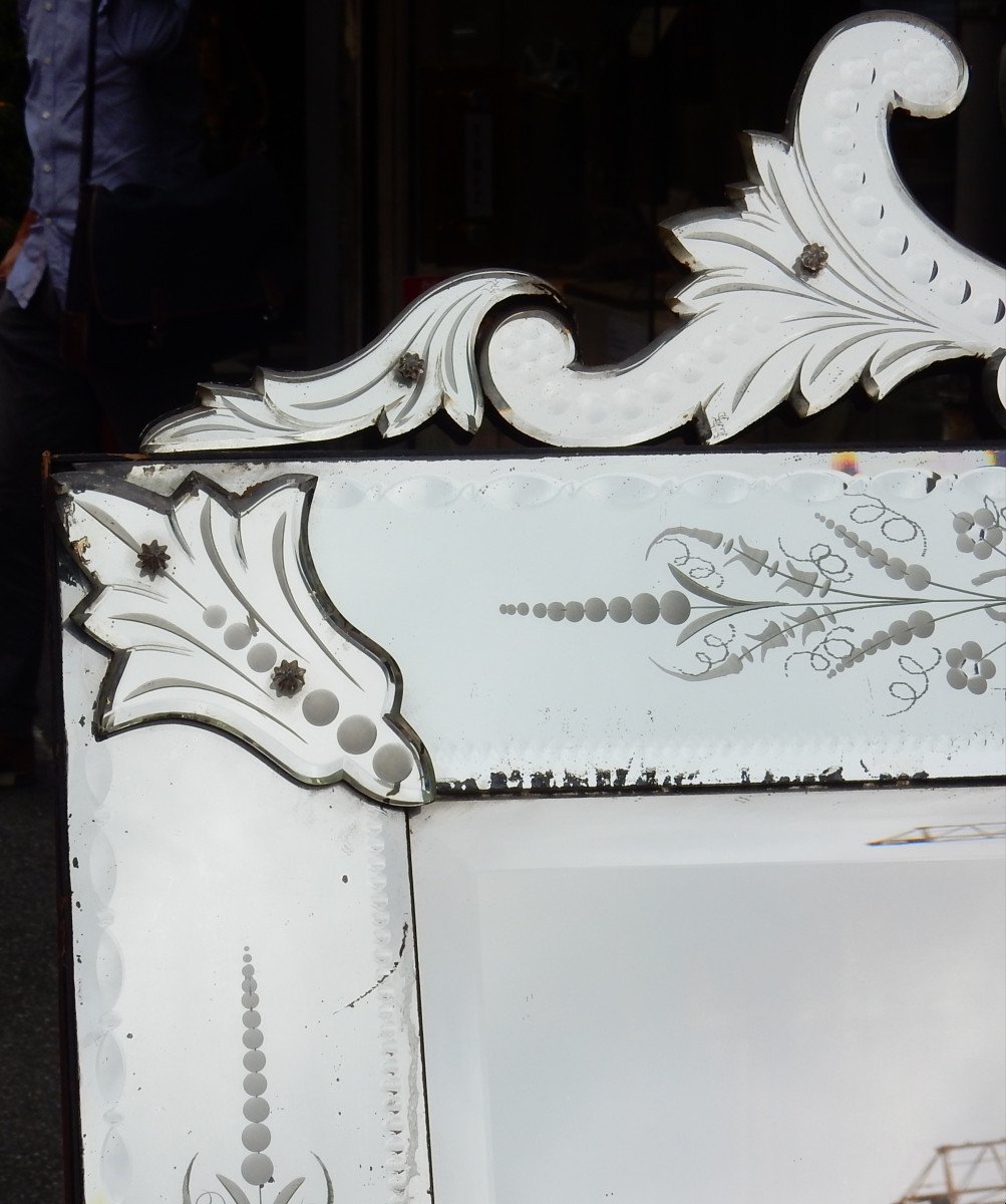 1900 ′ Venetian Mirror  With Floral Decor And Pediment - 172 X 89 Cm-photo-7