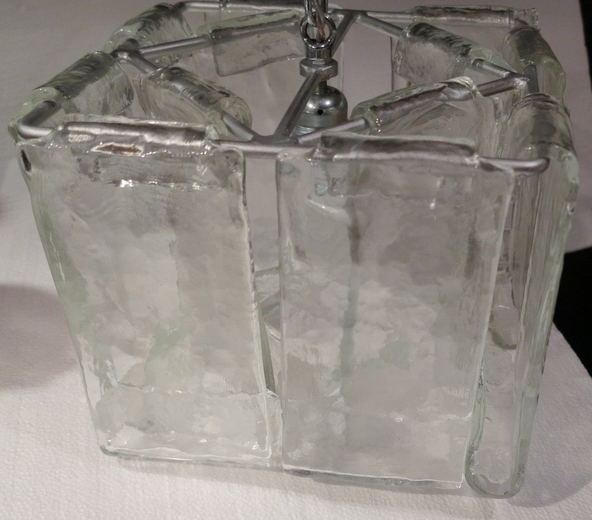 1970′ Paire De Lustres Ou Lanternes Par Fratelli En Forme De Cage Cristal De Murano-photo-1