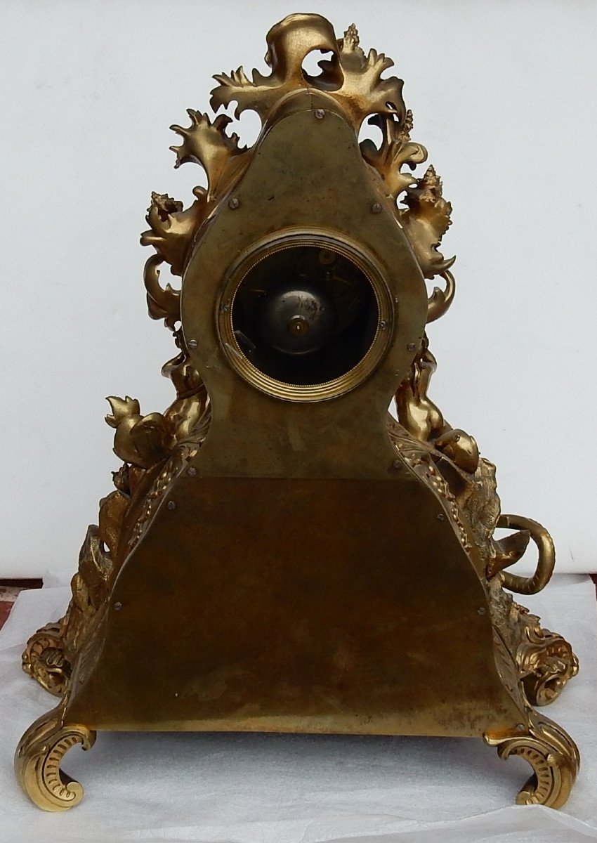 1840′ Pendule Rocaille En Bronze Par Denier à Paris « Un Monde Aquatique »-photo-2