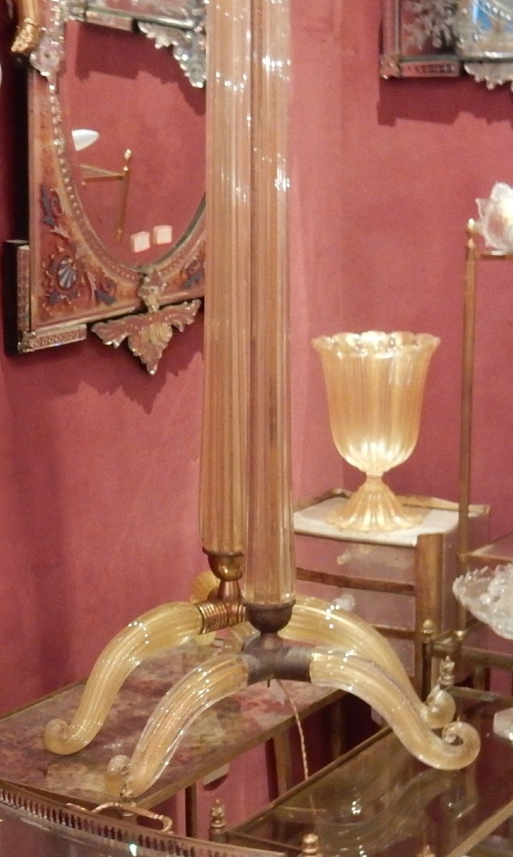 1950/70 Pair Of Floor Lamps Or Similar Tripod Barovier & Toso With Gold Paillons-photo-4