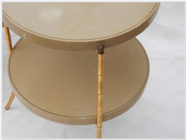 1970/80 ′ Pair Of Tripod Pedestals Bamboo Decor, Lacquered Trays Style Maison Jansen D: 43 Cm-photo-2