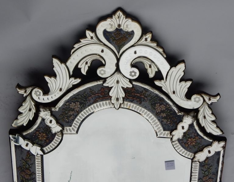 1880/1900' Miroir Napoléon III à Fronton, Cadre En Verre Bleu Orné De Fleurs Emaillées St Lxiv-photo-2