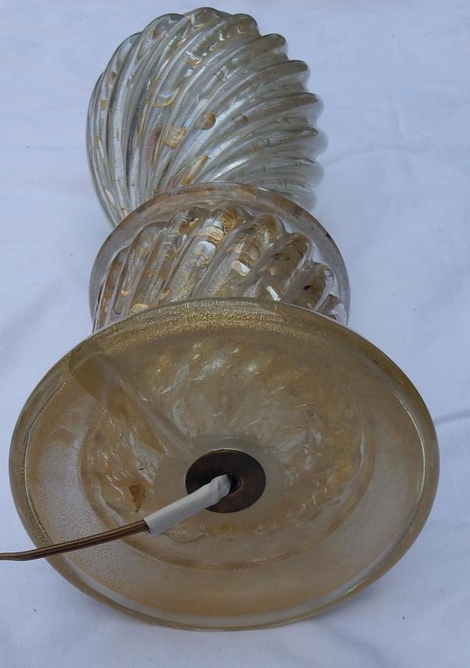 1950/70 Pair Of Barovier & Toso Lamps With Gold Paillons-photo-4