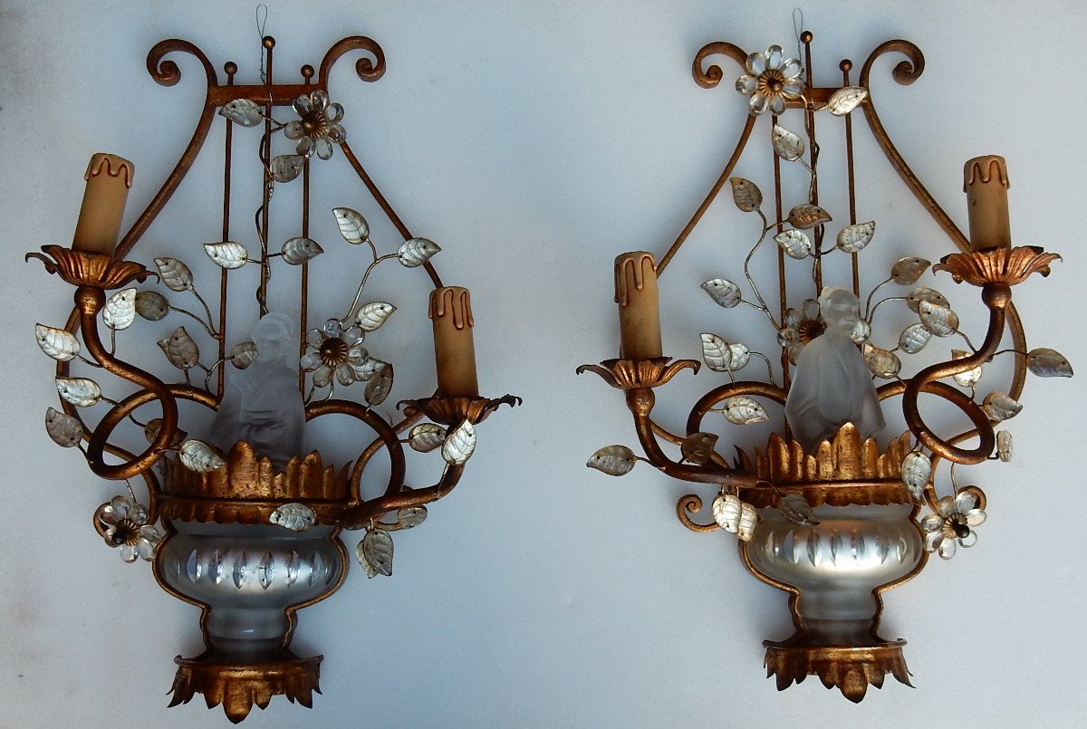 1970 ′ Pair Of Wall Lights In Chinese Style Maison Baguès-photo-2