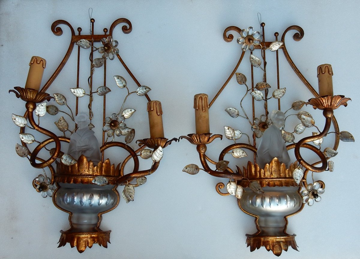 1970 ′ Pair Of Wall Lights In Chinese Style Maison Baguès