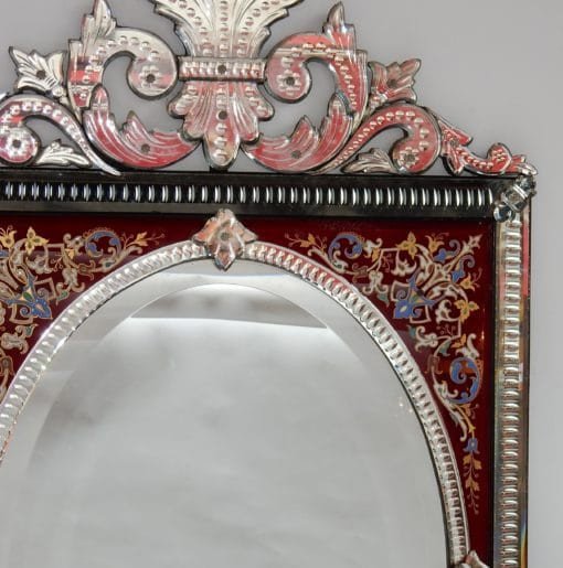 1880/1900 ′ Rectangular Venice Mirror With Pediment With Glass Frame Decorated With Enameled Flowers-photo-4