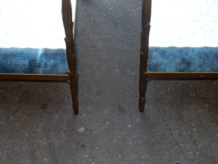 1950/70 'pair Of Gilt Bronze Sofa Ends Palm Tree Decor Maison Charles 58 X 37 Cm-photo-3