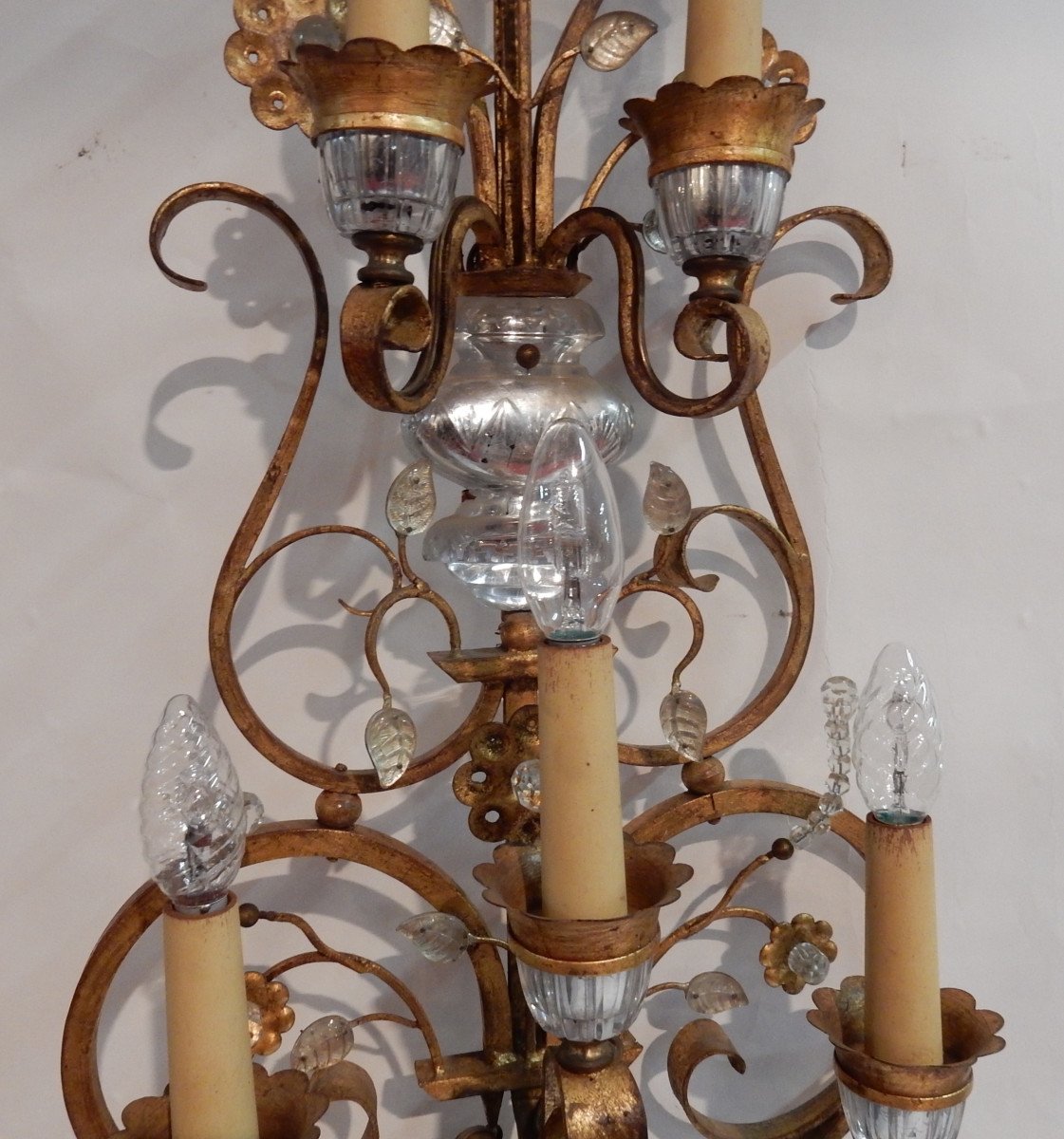 1970 ′ Wall Lamp Style Maison Baguès Or Banci 5 Lights H 104 Cm-photo-1