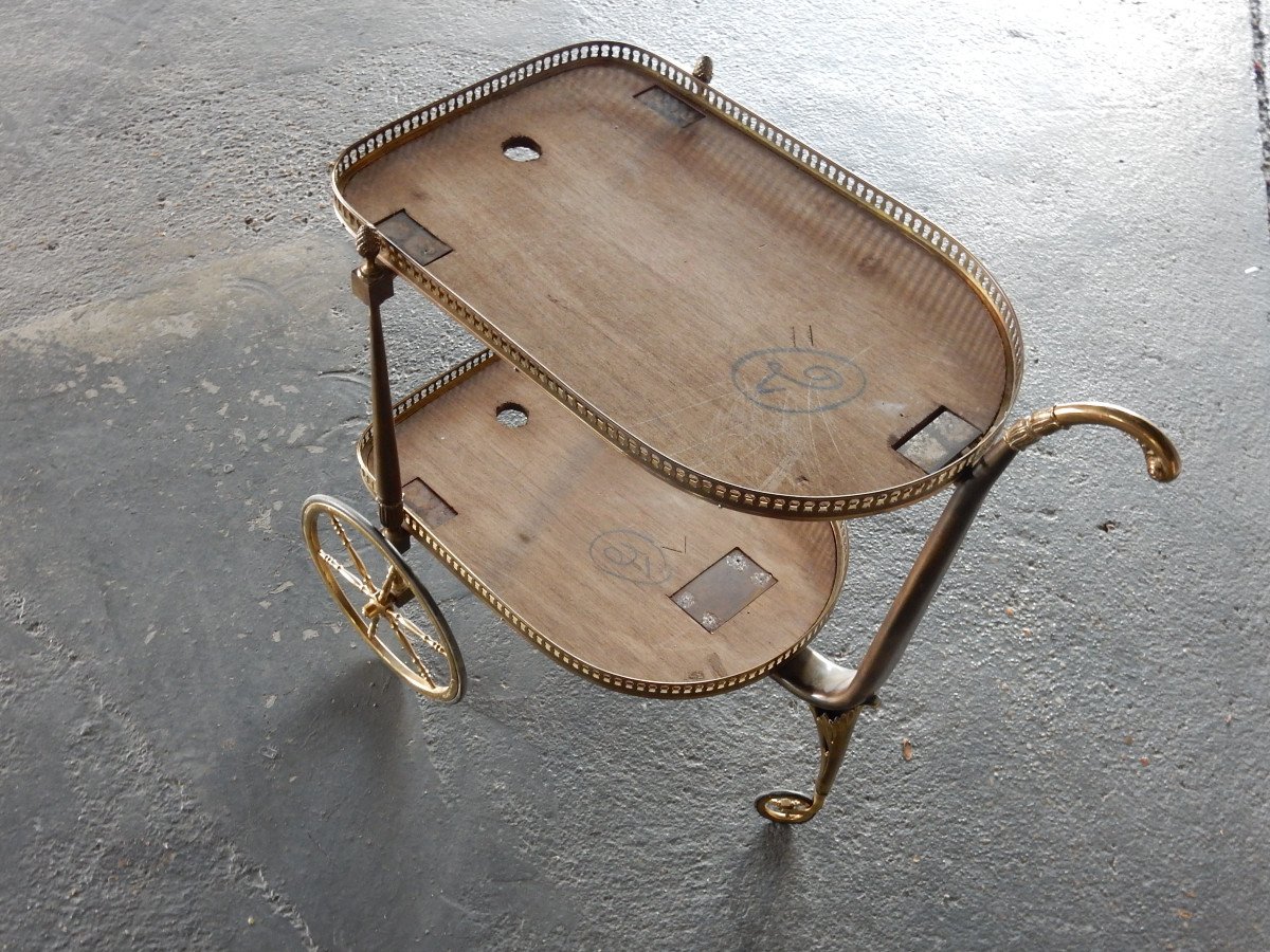 1970 ′ Rolling Bar In Bronze And Gilded Brass Maison Jansen 3 Wheels-photo-2