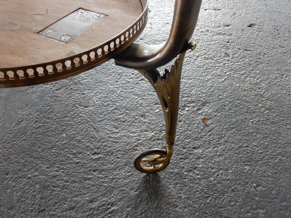 1970 ′ Rolling Bar In Bronze And Gilded Brass Maison Jansen 3 Wheels-photo-4