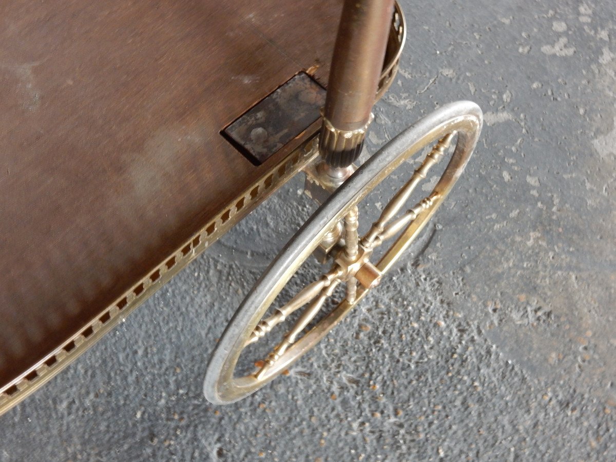 1970 ′ Rolling Bar In Bronze And Gilded Brass Maison Jansen 3 Wheels-photo-2