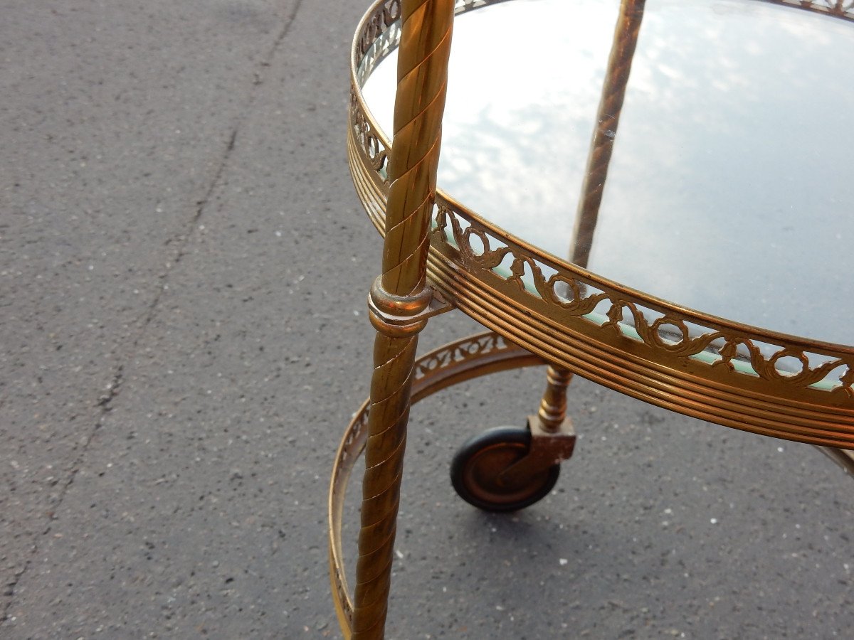 1950/70 ′ Round Gilt Bronze Rolling Trolley With 3 Trays Style Maison Bagués-photo-1
