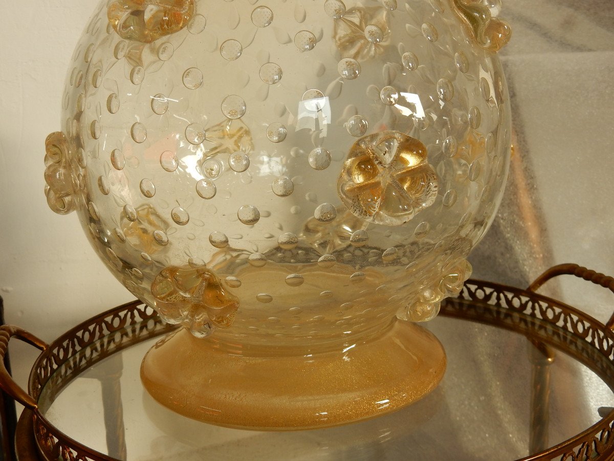 1950′ Vase Cristal Murano Style Barovier & Toso Avec Paillons D’or Non Signé-photo-2