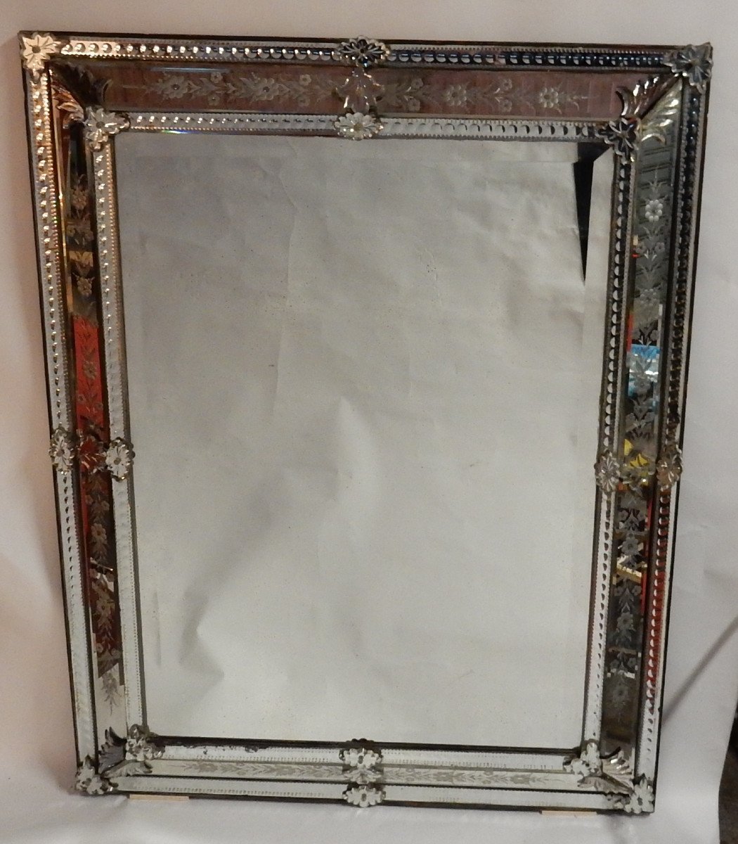 1850 'lxiv Style Venetian Mirror Floral Decor - 125 X 99 Cm