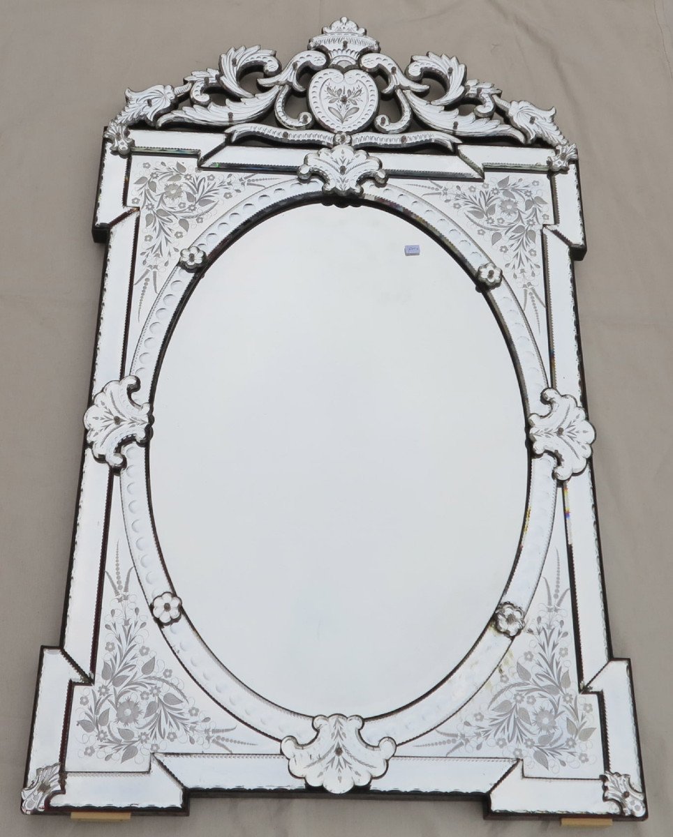 1880/1900′ Miroir Venise Napoléon III à Fronton Ajouré 143 H X 83 Cm
