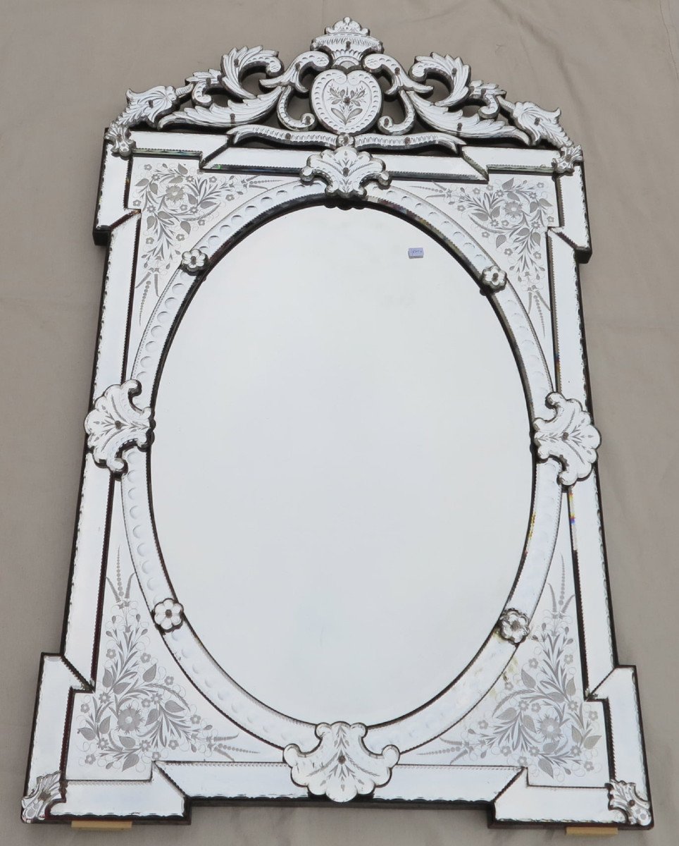 1880/1900 ′ Venice Mirror Napoleon III With Openwork Fronton 143 Hx 83 Cm