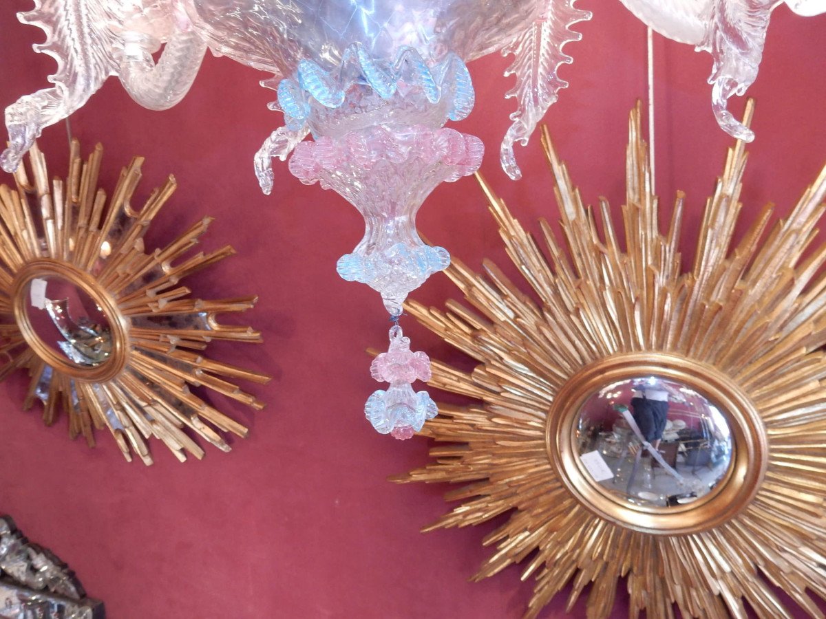 1970' Lustre Murano Bleu Et Rose-photo-3