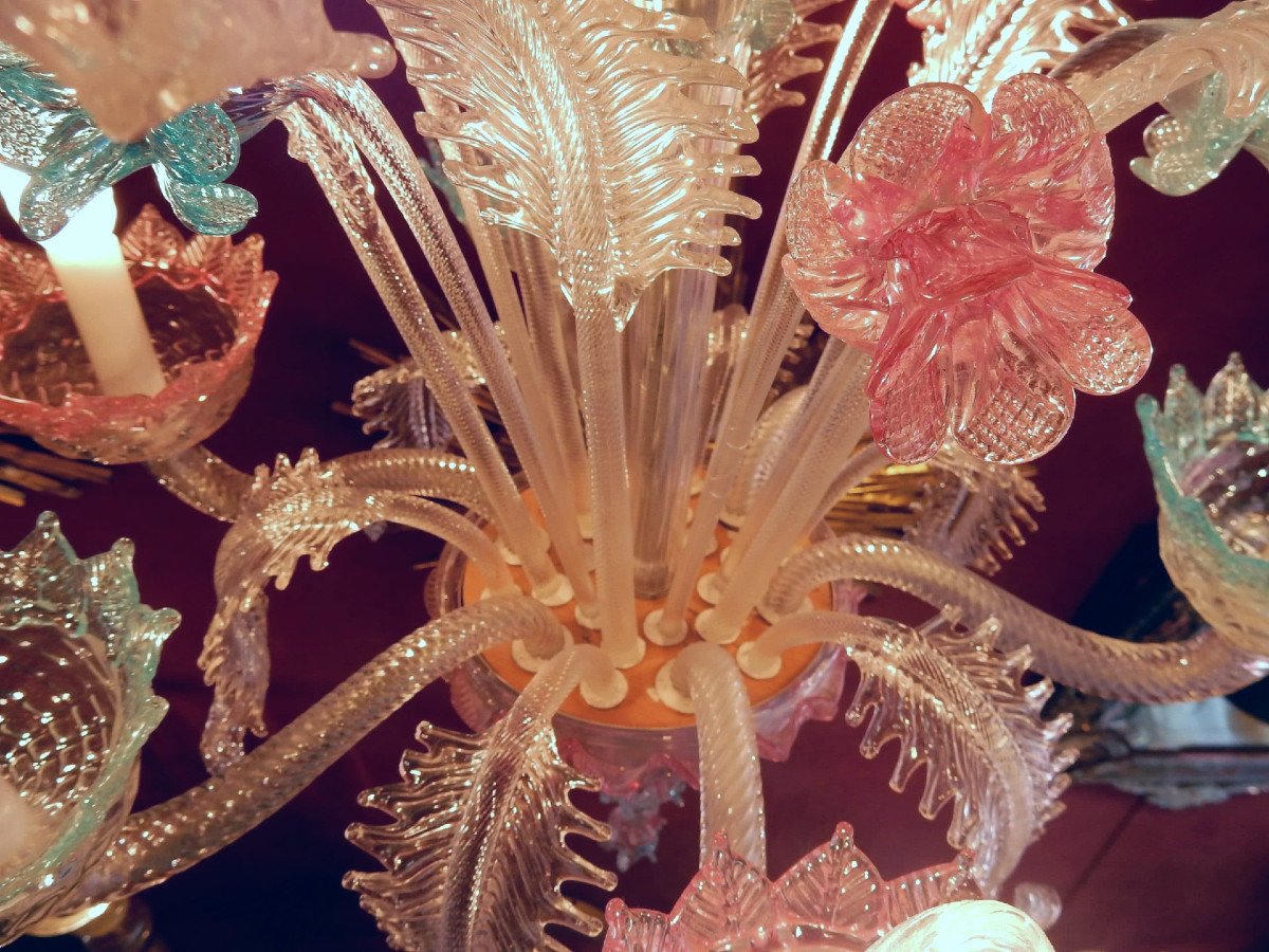 1970' Lustre Murano Bleu Et Rose-photo-1
