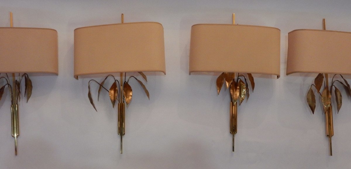 1970 'series Of 4 Maison Charles Wall Lights With Laurel Foliage-photo-2