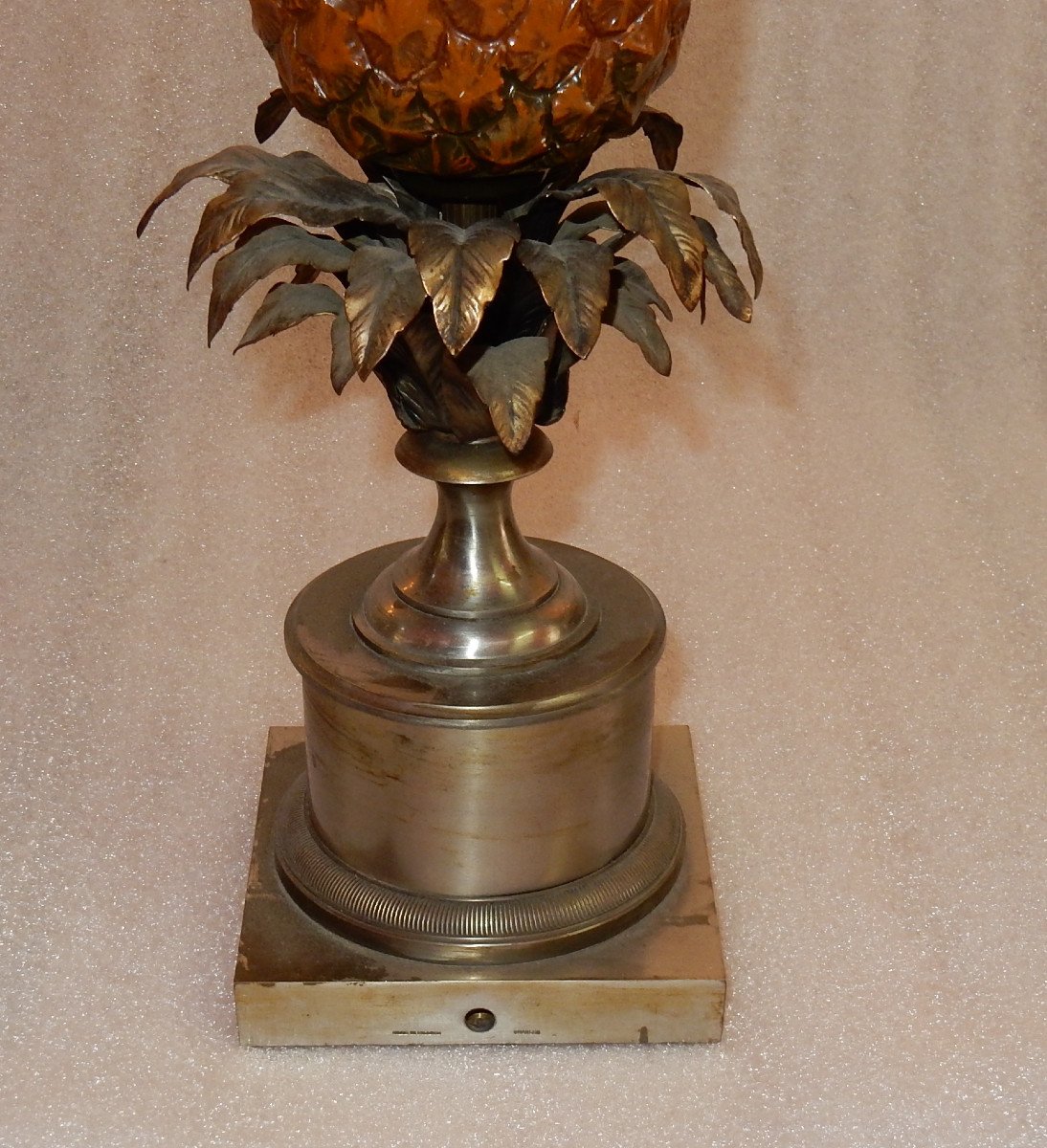 1950/70 Pineapple Lamp In Silver Bronze, Metal Shade, Signed Charles, Made In France-photo-4