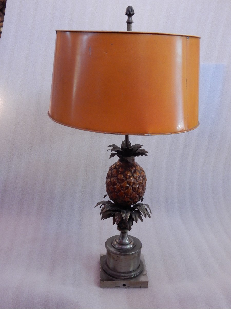 1950/70 Pineapple Lamp In Silver Bronze, Metal Shade, Signed Charles, Made In France-photo-1