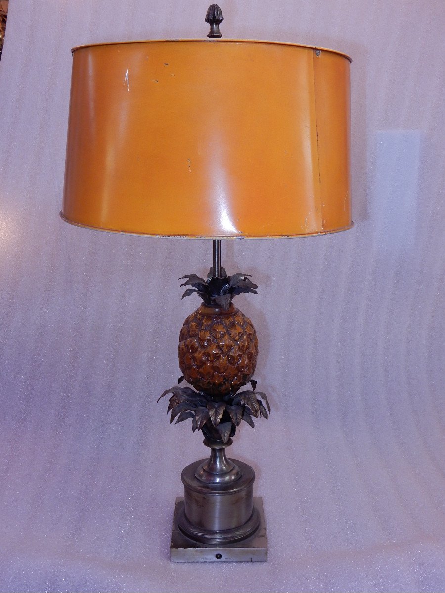 1950/70 Pineapple Lamp In Silver Bronze, Metal Shade, Signed Charles, Made In France-photo-6