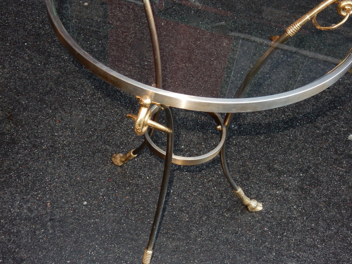 1970/80 'gilt Bronze And Silver Pedestal Table Glass Tray Maison Charles-photo-4