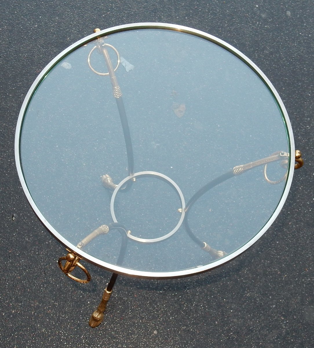 1970/80 'gilt Bronze And Silver Pedestal Table Glass Tray Maison Charles-photo-1