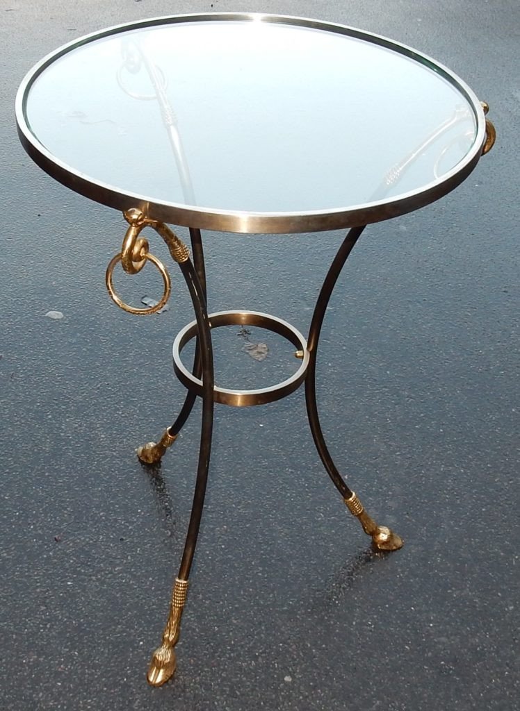 1970/80 'gilt Bronze And Silver Pedestal Table Glass Tray Maison Charles