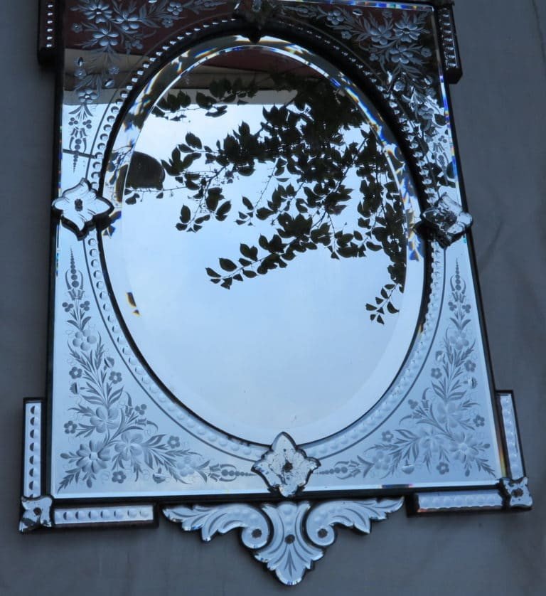 1900′ Miroir Vénitien à Cartouches, Ovale Biseauté-photo-3