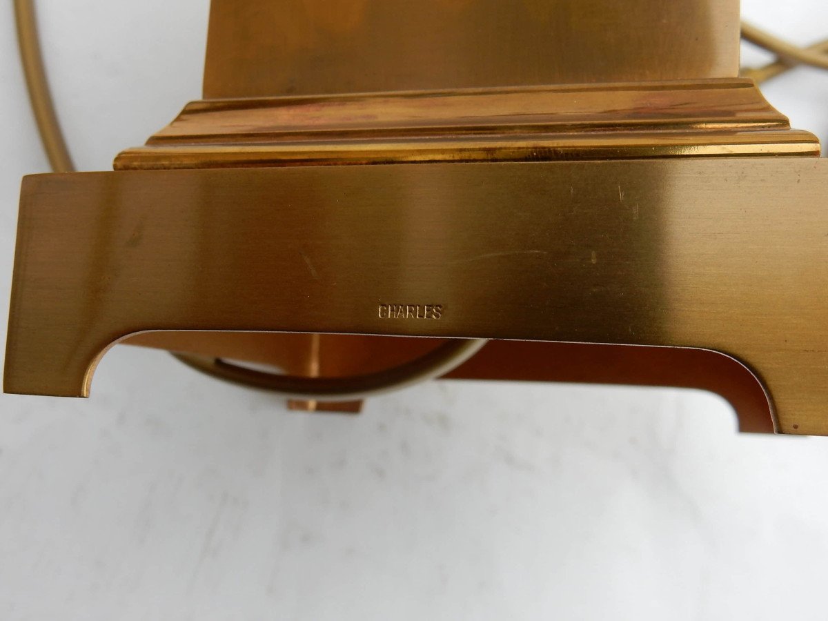 1950/70 Paire De Lampes Aux Roseaux En Laiton Et Bronze Doré Signées Charles-photo-2