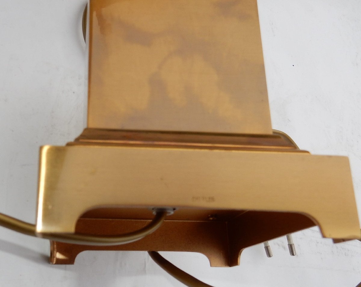 1950/70 Paire De Lampes Aux Roseaux En Laiton Et Bronze Doré Signées Charles-photo-2