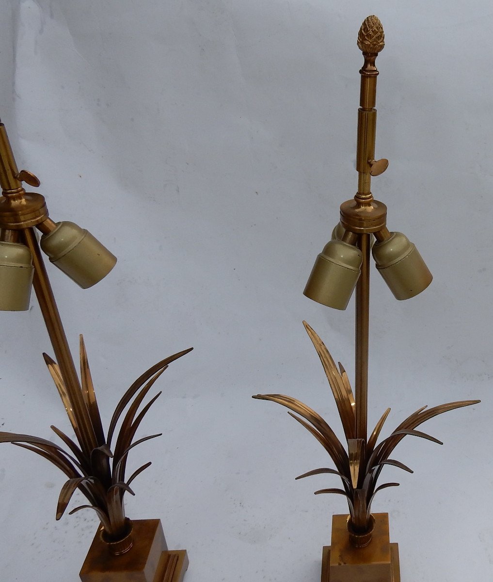 1950/70 Pair Of Lamps With Reeds In Brass And Gilt Bronze Signed Charles-photo-3